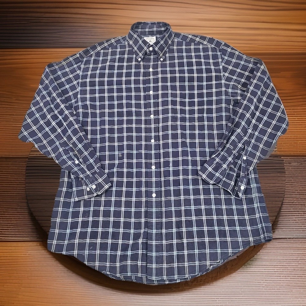Vintage Brooks Brothers Sport Shirt All Cotton Woven In Italy Blue Plaid Men's L